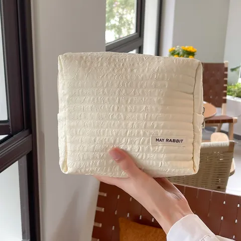 Borsa da Trucco Trapuntata a Grande Capacità Tinta Unita Beauty Case Portatile Custodia per Toilette Multifunzionale per Viaggi Uomo Donna
