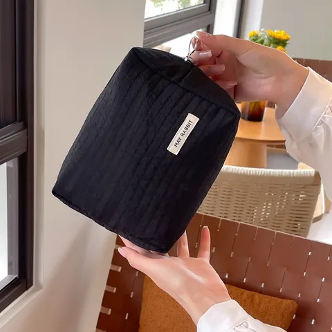 Borsa da Trucco Trapuntata a Grande Capacità Tinta Unita Beauty Case Portatile Custodia per Toilette Multifunzionale per Viaggi Uomo Donna
