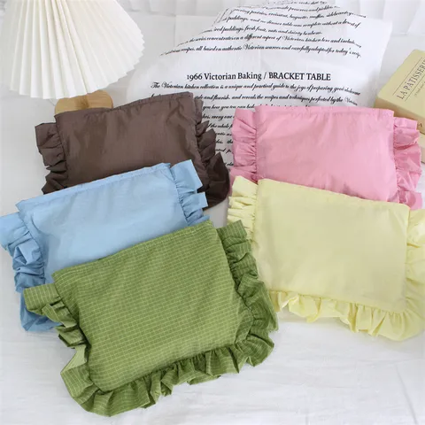 Nylon Wasserdicht Kariert Kosmetiktasche Süß Niedlich Rüschenkante Handtasche Große Kapazität Tragbare Aufbewahrungstasche Reise Make-up Organizer