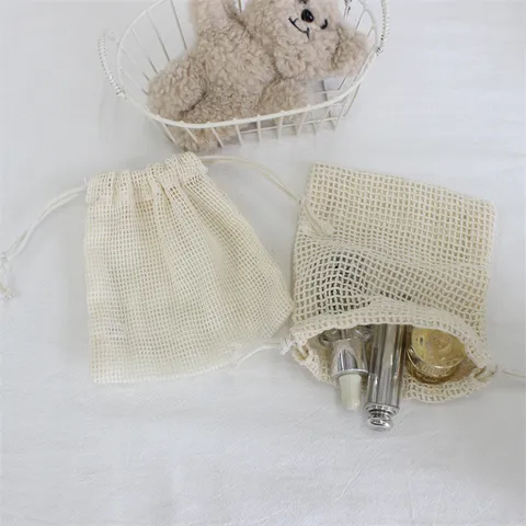 Modern Embroidered Drawstring Storage Bag Daisy Flower Mesh Sheer Pouch For Jewelry Cosmetics Wedding Gift Candy Favor Pouch Home Organization