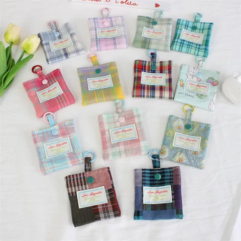 Preppy Ruitjes Mini Polyester Portemonnee Draagbaar Oortelefoonhoesje Met Haak Kleine Ruitjes Tas Voor Dagelijks Gebruik Dames Heren