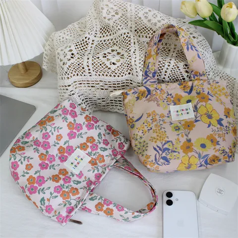 Vintage Jacquard Embossed Floral Handbag For Women Casual Office Lunch Box Tote Bag Fashion Polyester Zip Top Handle Bag Travel Pouch