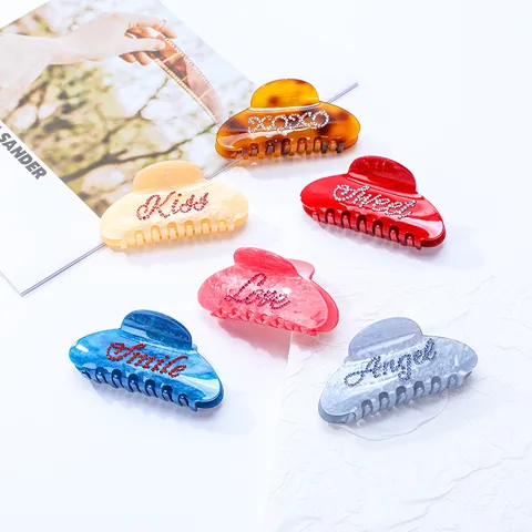 Vintage Acetat Haarkralle Für Damen Marmoriert Strass Buchstabe Haarklammer Große Haarklammer Mode Haarschmuck