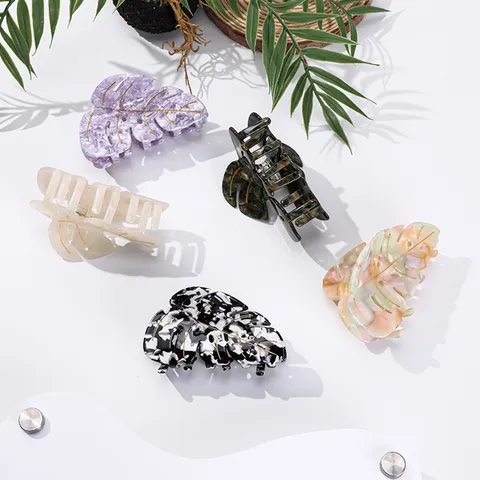 Eleganter Acetat Blatt Haarkralle Frisches Botanisches Muster Haifischclip Filigranes Aderdesign Haarschmuck Für Damen Lässige Alltägliche Dekoration