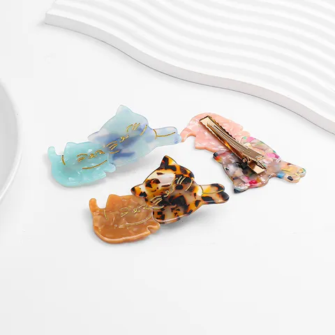 Süße Katzenförmige Acetat Haarspangen Für Damen Mädchen Personalisierte Tier Design Entenschnabel Haarnadeln Pony Seitenclips Haarschmuck
