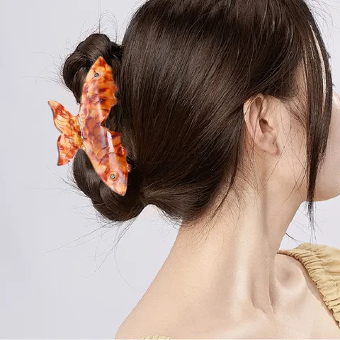 Elegante Acetat Fisch Haarkralle Süße Haifischclip Schildpatt Tiermuster Große Hochsteckfrisur Haarklammer Haarnadel Accessoires Für Damen