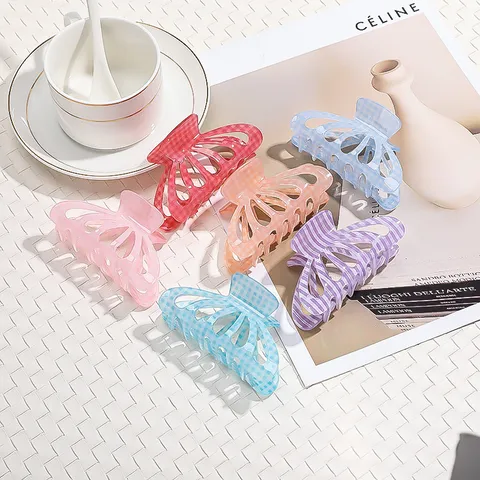Preppy Stil Acetat Haarkralle Karomuster Ausgeschnitten Große Haarklammer Süß Niedlich Hochsteckfrisur Haarnadeln Für Damen Kopfschmuck