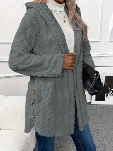 Women's Winter Hooded Fleece Cardigan Long Sleeve Button Coat Casual Warm Outerwear
