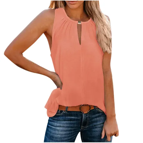 Dames Casual V-hals Knop Versierd Effen Kleur Tanktop Zomer Mouwloos Basis Vest Mode