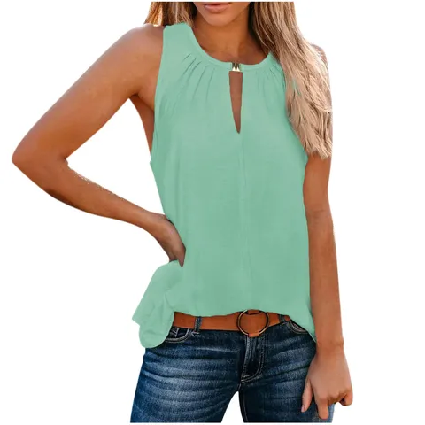 Dames Casual V-hals Knop Versierd Effen Kleur Tanktop Zomer Mouwloos Basis Vest Mode