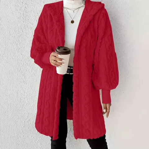 Women's Casual Coral Fleece Hooded Long Sleeve Loose Coat Solid Color Winter Warm Pocket Outerwear Daily Streetwear