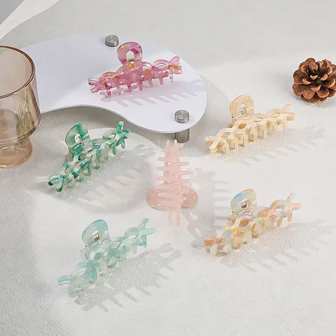 Dulce Dulce Pinza de Pelo de Acetato Elegante Calado Patrón de Mármol Pinza Geométrica Adorno de Cabeza Para Mujeres Accesorios de Estilo Diario