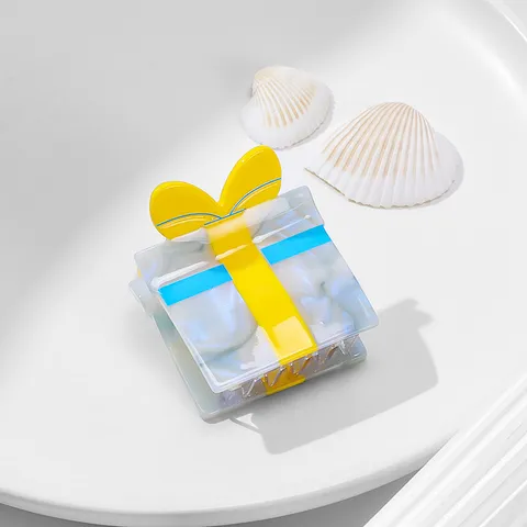 Original Design Celluloseacetat Geschenkbox-Form Haarklammer Hai Mit Schleife Patchwork Mode Haarspange Für Damen Täglich Styling