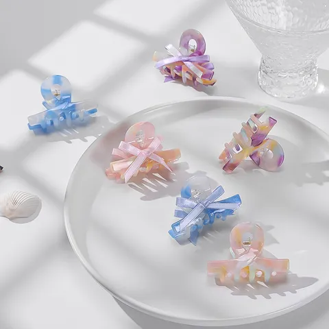 Pinza para el Pelo de Garra Elegante de Acetato con Lazo Estilo Fresco Patrón de Mármol Accesorios para Mujeres