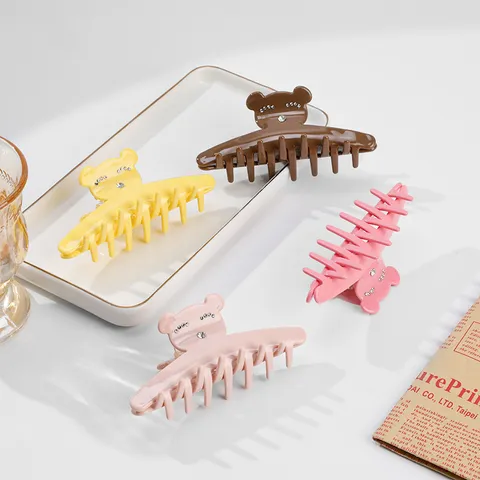 Koreanische Acetat Bär Haarklammer Große Strass Haarspange Süße Tier Hai-Clip Damen Haarschmuck