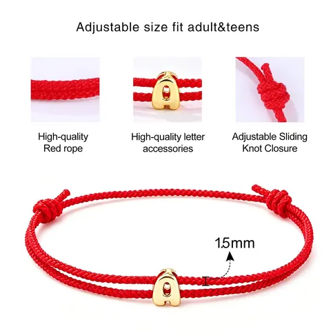 Initial Letter Red Rope Bracelet For Men Women Gold Silver Plated Copper Alphabet Woven Luck Charm Bracelet Couple Jewelry Gift