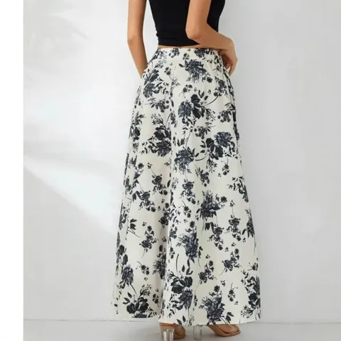 Women's Casual Floral Print Long Skirt High Elastic Waist Drawstring A-Line Umbrella Skirt With Pockets Elegant Fashion Midi Skirt