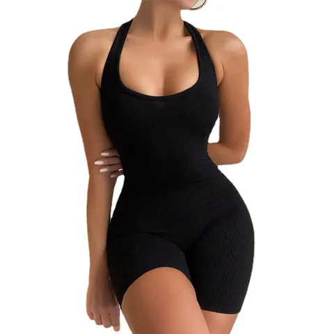 Women's Casual Ribbed Knit High Waist Sleeveless Skinny Jumpsuit Sexy Club Party Fitness Yoga Romper