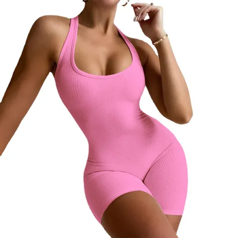 Women's Casual Ribbed Knit High Waist Sleeveless Skinny Jumpsuit Sexy Club Party Fitness Yoga Romper