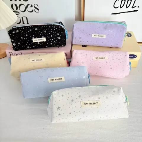Glinsterende Ster Canvas Etui Minimalistische Koreaanse Ins Stijl Studenten Briefpapier Opbergtas Grote Capaciteit Rits Tas