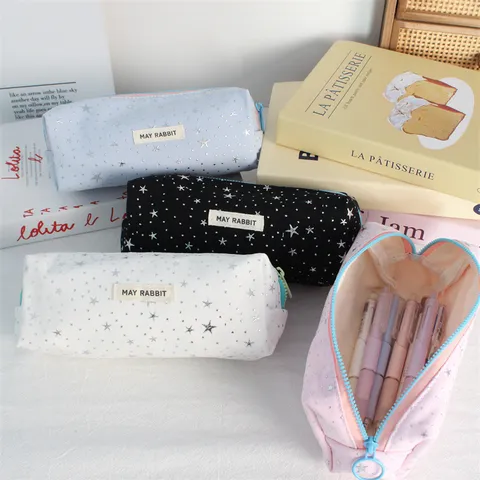 Glinsterende Ster Canvas Etui Minimalistische Koreaanse Ins Stijl Studenten Briefpapier Opbergtas Grote Capaciteit Rits Tas