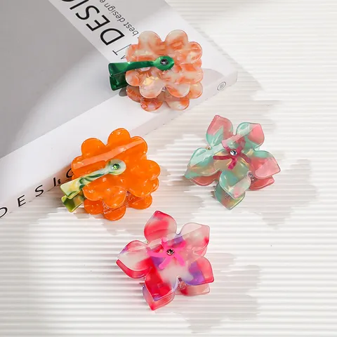 Acetat Blume Haarklaue Mit Strass Blumenmuster Süßer Haarschmuck Für Damen Dekorativer Haarclip