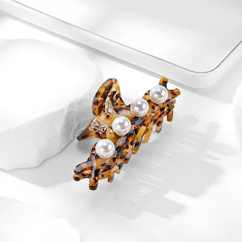 Elegante Acetat Haarkralle Mit Künstlicher Perle Französischer Stil Schildpatt Große Haarklammer Modischer Haarschmuck Für Damen