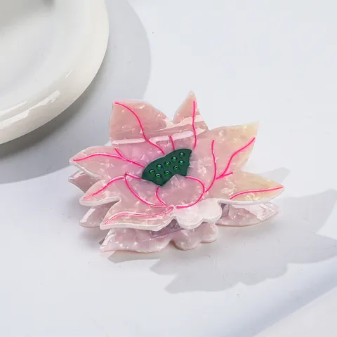 Elegante Molletta per Capelli in Acetato di Cellulosa a Forma di Fiore di Loto e Foglia per Donna Clip a Squalo Floreale di Alta Qualità