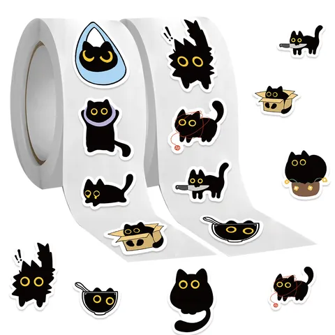Mignons Autocollants Chat Noir Cartoon Stickers PVC Imperméables Pour Papeterie Scrapbooking Ordinateur Bouteille