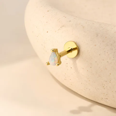 Σκουλαρίκια Καρφωτά από Ασήμι 925 με Οπάλιο Labret Piercing Εσωτερικό Σπείρωμα Σχήμα Σταγόνας Επίπεδη Πλάτη Κοσμήματα για Γυναίκες