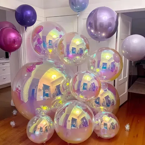 Iridescent Laser Rainbow 4D Aluminum Foil Balloon Round Spherical Mylar Balloon For Birthday Wedding Anniversary Festive Party Decorations
