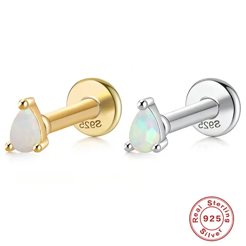 Σκουλαρίκια Καρφωτά από Ασήμι 925 με Οπάλιο Labret Piercing Εσωτερικό Σπείρωμα Σχήμα Σταγόνας Επίπεδη Πλάτη Κοσμήματα για Γυναίκες