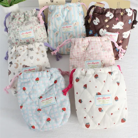 Bolsa de Almacenamiento con Cordón de Pana Acolchada Estilo Ins Patrón de Cachorro Floral Estuche Portátil para Cámara Suave Antipolvo Organizador de Maquillaje
