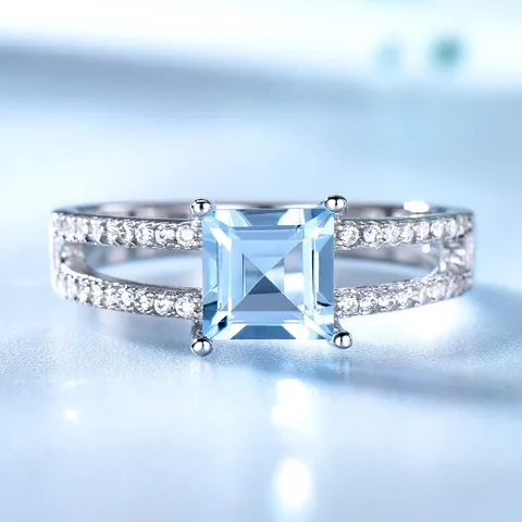 Minimalistisch 925 Sterlingsilber Quadratisch Nano Zirkonia Ring Elegant Geteilter Schaft Finger Schmuck Geschenk Für Damen