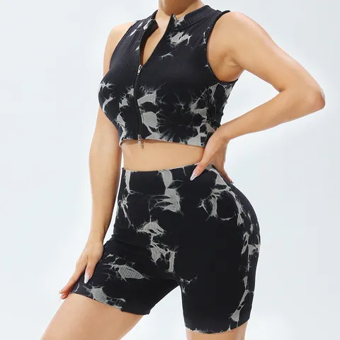 Women Tie Dye Yoga Set Athletic Workout Crop Tank Top And Bottoms High Waist Gym Fitness Running Activewear Outfits