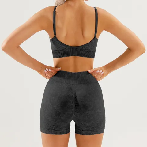 Women Seamless Yoga Set High Impact Sports Bra And High Waist Shorts Athletic Workout Gym Activewear Top And Bottom