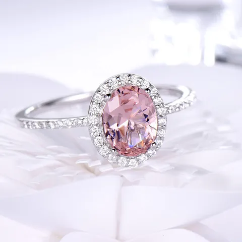Minimalistisch Silber Oval Rosa Strass Schmuckset Elegant Anhänger Halskette Ohrringe Ring Mode Pendeln Schmuckset Für Damen Party Geschenk