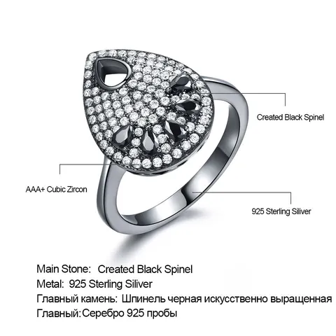 925 Sterlingsilber Birnenform Ring Retro Luxus Mikro Pave Strass Wassertropfen Statement Ring Für Herren Damen Unisex
