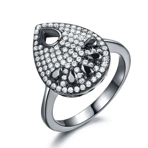 925 Sterlingsilber Birnenform Ring Retro Luxus Mikro Pave Strass Wassertropfen Statement Ring Für Herren Damen Unisex
