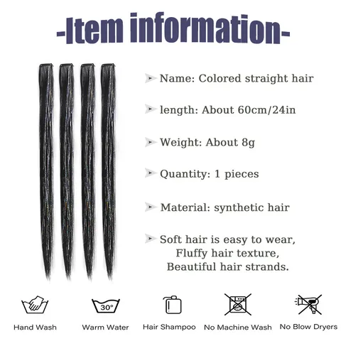 Extensions de Cheveux Synthétiques à Clip Tendance Avec Fil Métallique Brillant Laser Multicolore Raide Mèches Longues Postiches pour Femmes Fête Festival Accessoires Cheveux