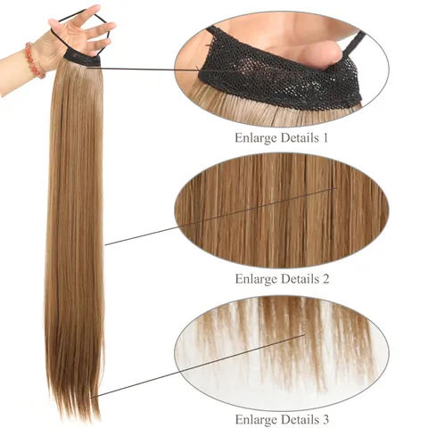 Women Long Straight Ponytail Extension Heat Resistant Synthetic Fiber Elastic Band Hair Piece Soft Natural Fake Hair Extension