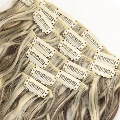 Set da 7 Pezzi Extension Capelli a Onde di Mais 50cm in Fibra Sintetica ad Alta Temperatura Parrucca Ondulata Lunga e Riccia