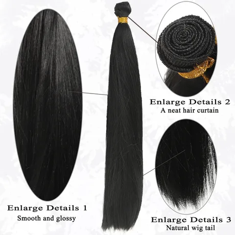 Extensions de Cheveux Synthétiques Tissage Longs Noirs Lisses Pour Femmes Fibre Résistante à la Chaleur Tissage Large Pour Fête Quotidienne
