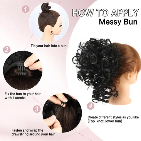 Messy Bun Hair Piece Curly Wavy Drawstring Synthetic Hair Extension For Women Natural Looking Voluminous Updo Hair Accessories