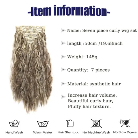 Set da 7 Pezzi Extension Capelli a Onde di Mais 50cm in Fibra Sintetica ad Alta Temperatura Parrucca Ondulata Lunga e Riccia