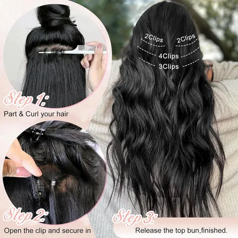 Dames Golvende Synthetische Haarverlenging Clip In Haarstukjes Natuurlijk Krullend Lange Hittebestendige Vezel Haarverlenging Voor Volume
