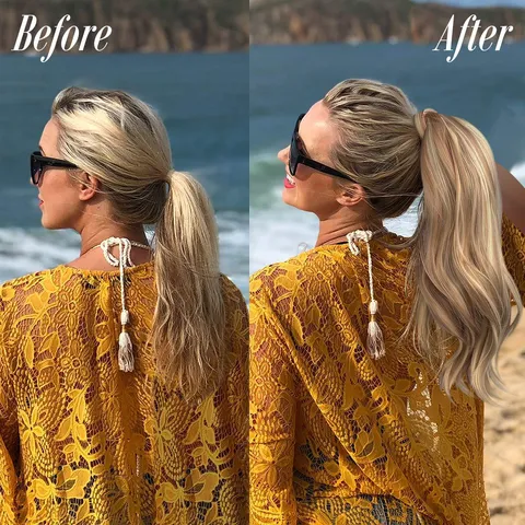 Extension Coda di Cavallo Lunga Ondulata Ricci Velcro Capelli Sintetici per Donna Quotidiano Festa Look Naturale