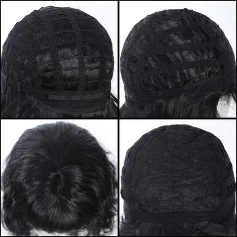 Women Short Water Wave Curly Bob Wig With Blunt Bangs Ombre Gradient High Temperature Fiber Synthetic Wig For Daily Party Wear