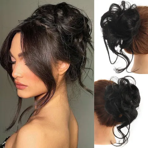 Messy Bun Hair Piece Claw Clip In Synthetic Hairpiece Fluffy Updo Extension With Curly tendrils For Women Daily Styling