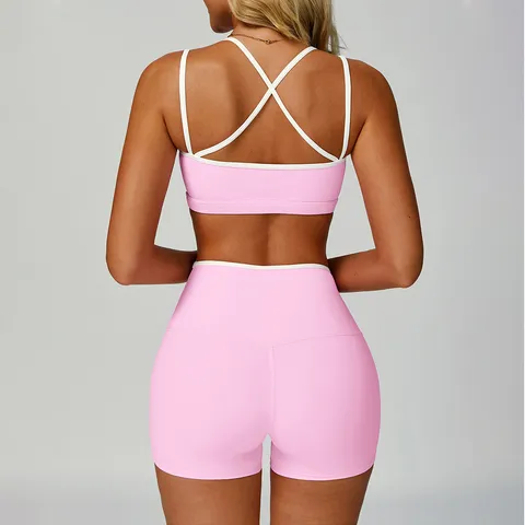 Women Seamless Nude-Feel Athletic Ribbed Sports Bra And High Waist Fitness Shorts Gym Workout Top And Bottom